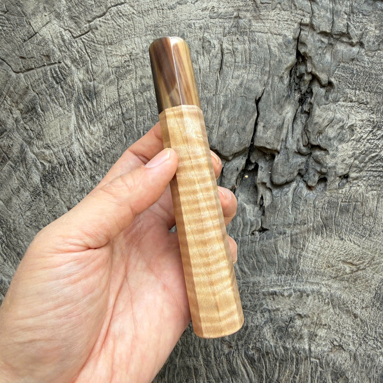 I - 4 Curly Crape myrtle Wa handle, Dark Marble Horn Ferrule - 140mm