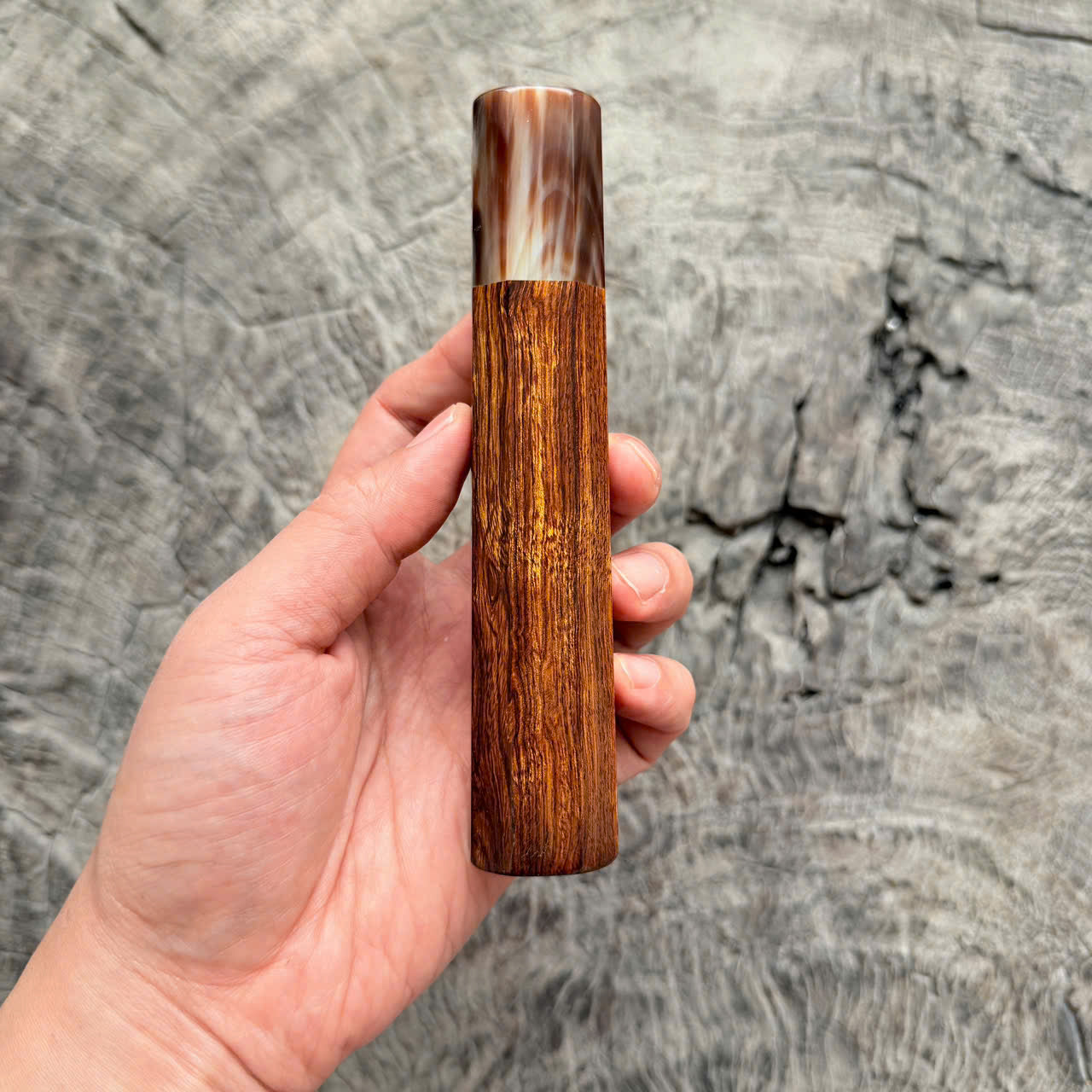 I -7 Desert ironwood Wa handle, Red marble horn ferrule,  145 mm handle