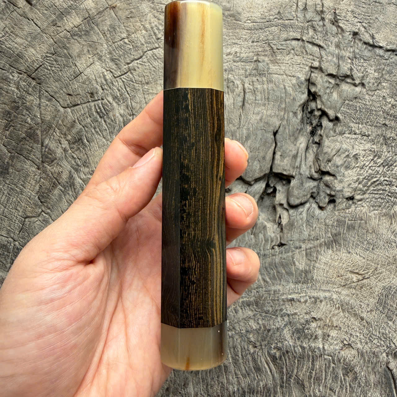 I - 10 Nice Ebony Wa handle, Marble horn ferrule - end cap- 145 mm