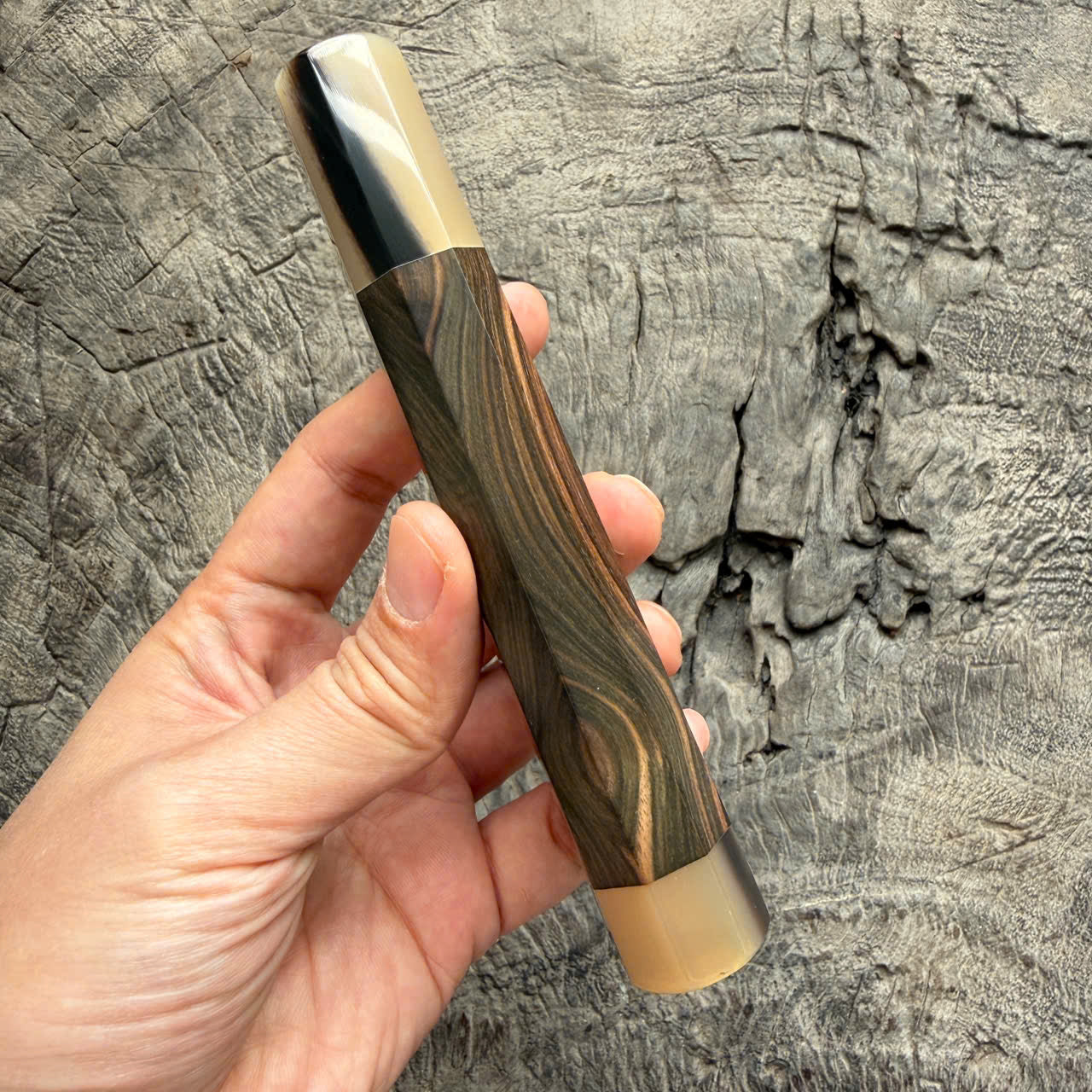 I -7 Macassar ebony Wa handle, Marble Horn Ferrule - End cap 145 mm