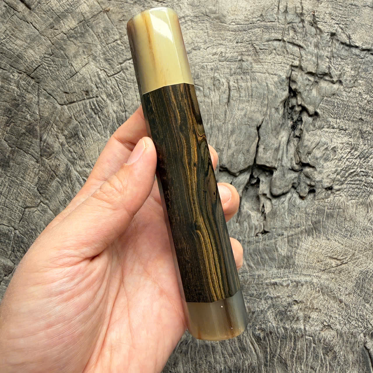 I - 10 Nice Ebony Wa handle, Marble horn ferrule - end cap- 145 mm