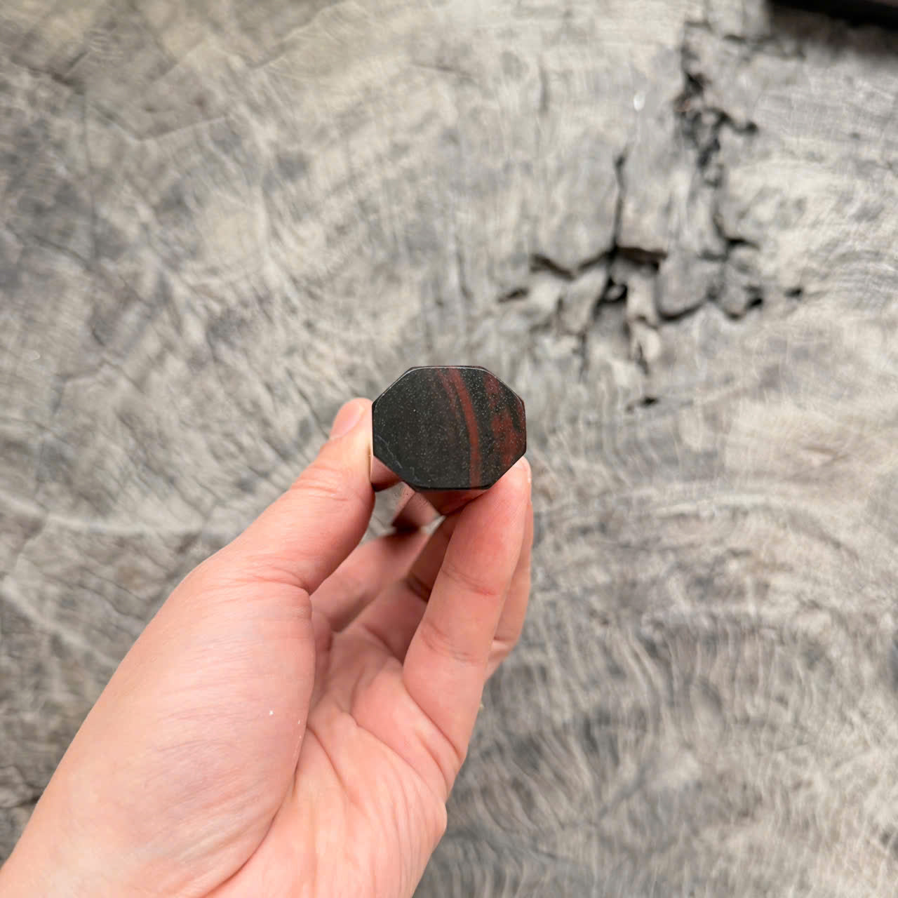 I - Cool Curly Red Black Siamese Rosewood Wa handle, Marble horn ferrule,  145 mm handle