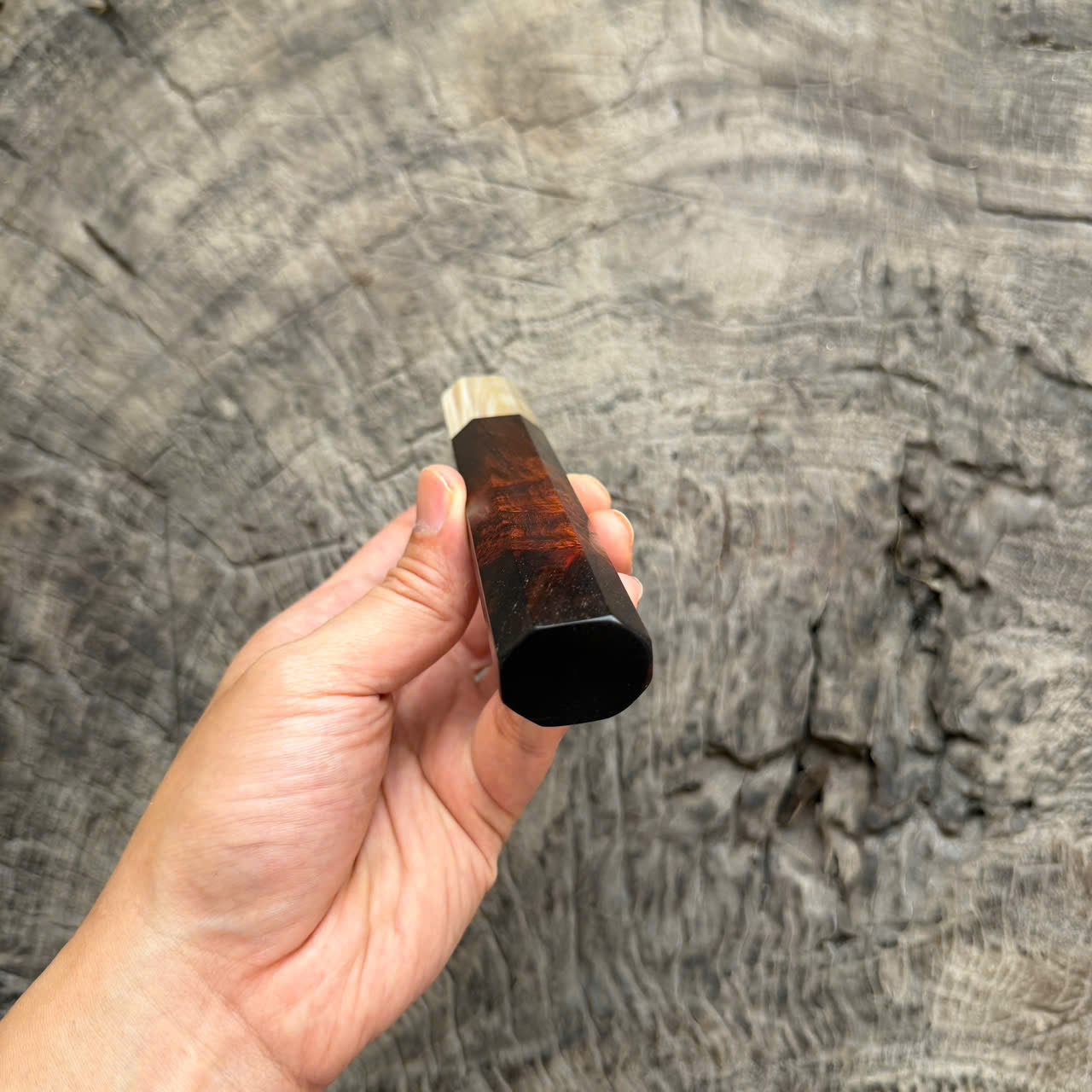 I - Beautiful Red Black Siamese Rosewood Burl Wa handle,  Ivory Horn Ferrule , 140mm handle