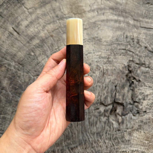 I - Beautiful Red Black Siamese Rosewood Burl Wa handle,  Ivory Horn Ferrule , 140mm handle