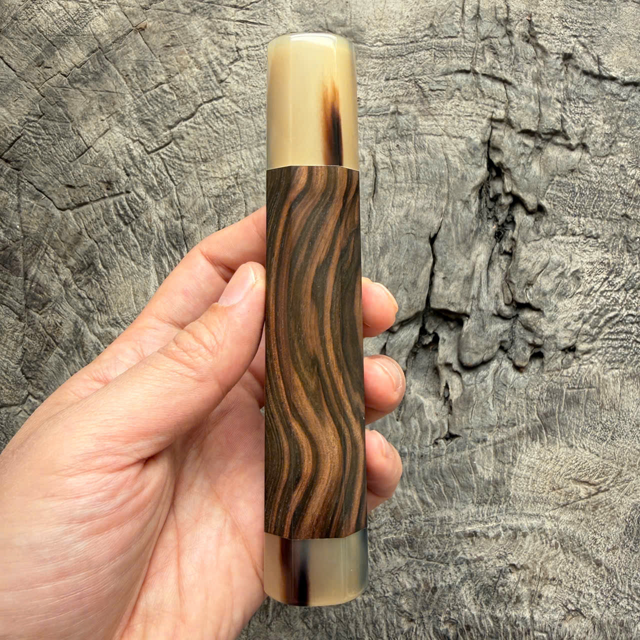 I -7 Macassar ebony Wa handle, Marble Horn Ferrule - End cap 145 mm