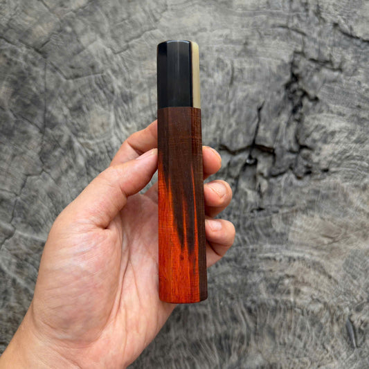 I - Rare Two tone Micro Curly Siamese Rosewood Wa handle, Two tone horn ferrule, 140mm handle