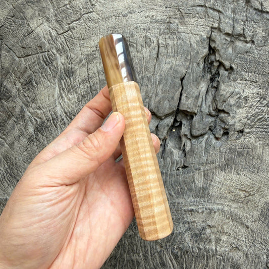 I - 4 Curly Crape myrtle Wa handle, Dark Marble Horn Ferrule - 140mm