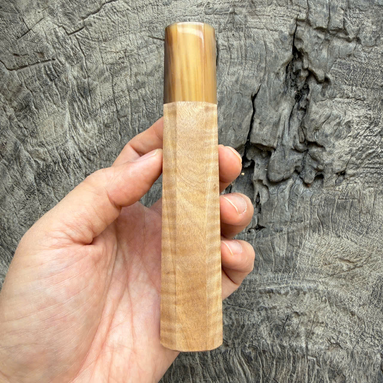 I - 4 Curly Crape myrtle Wa handle, Dark Marble Horn Ferrule - 140mm