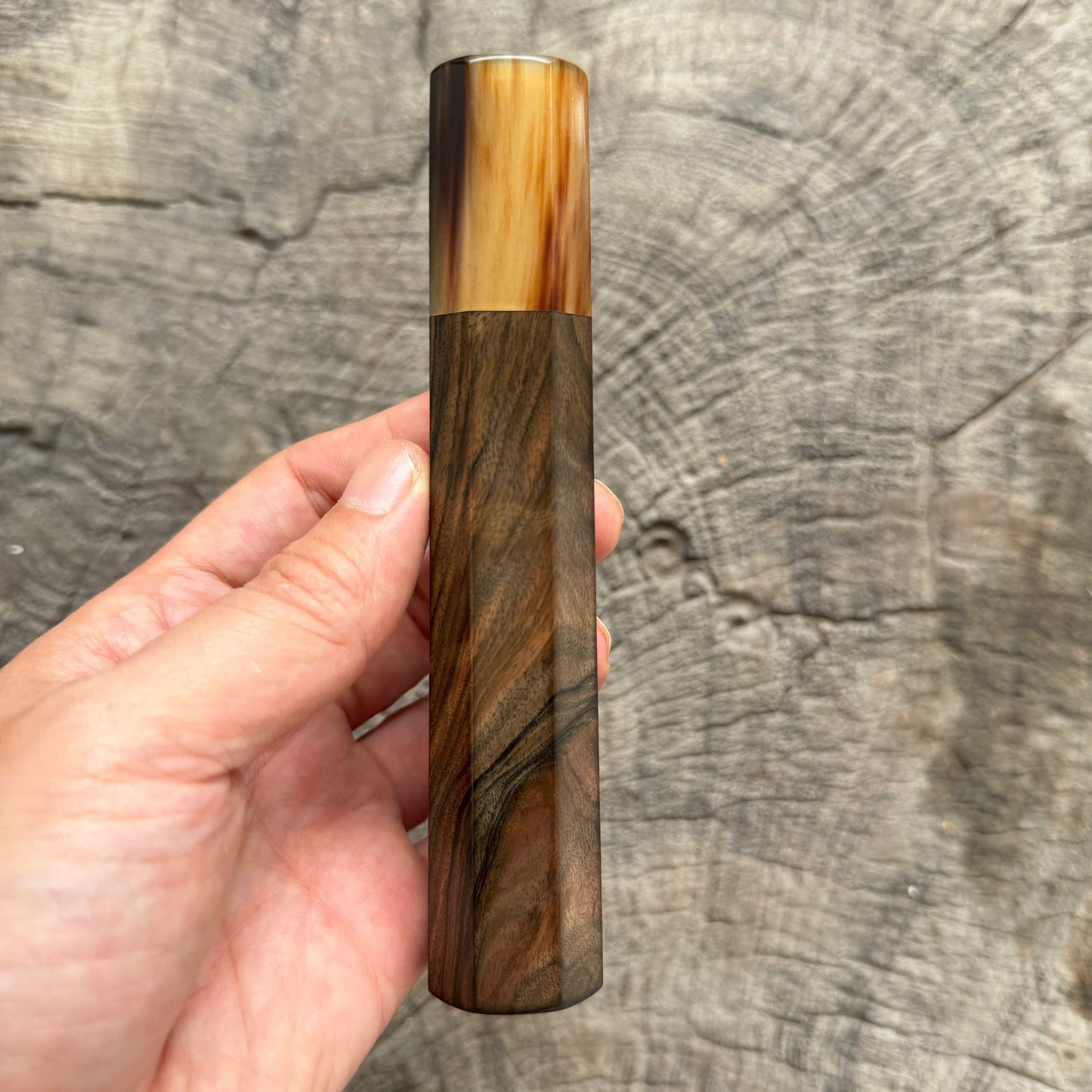 I - 21 Ebony wood wa handle, Marble horn ferrule - 140mm