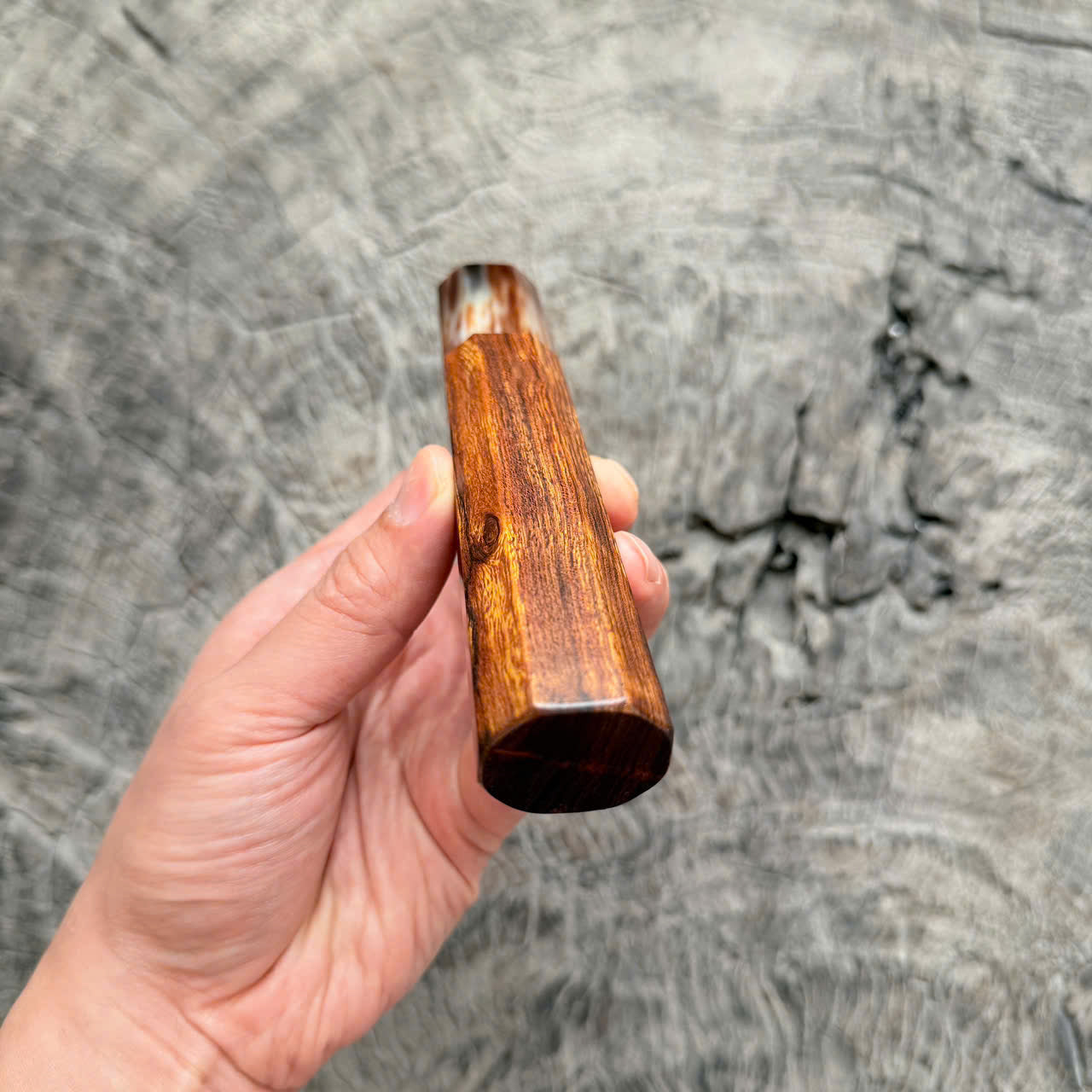 I -7 Desert ironwood Wa handle, Red marble horn ferrule,  145 mm handle