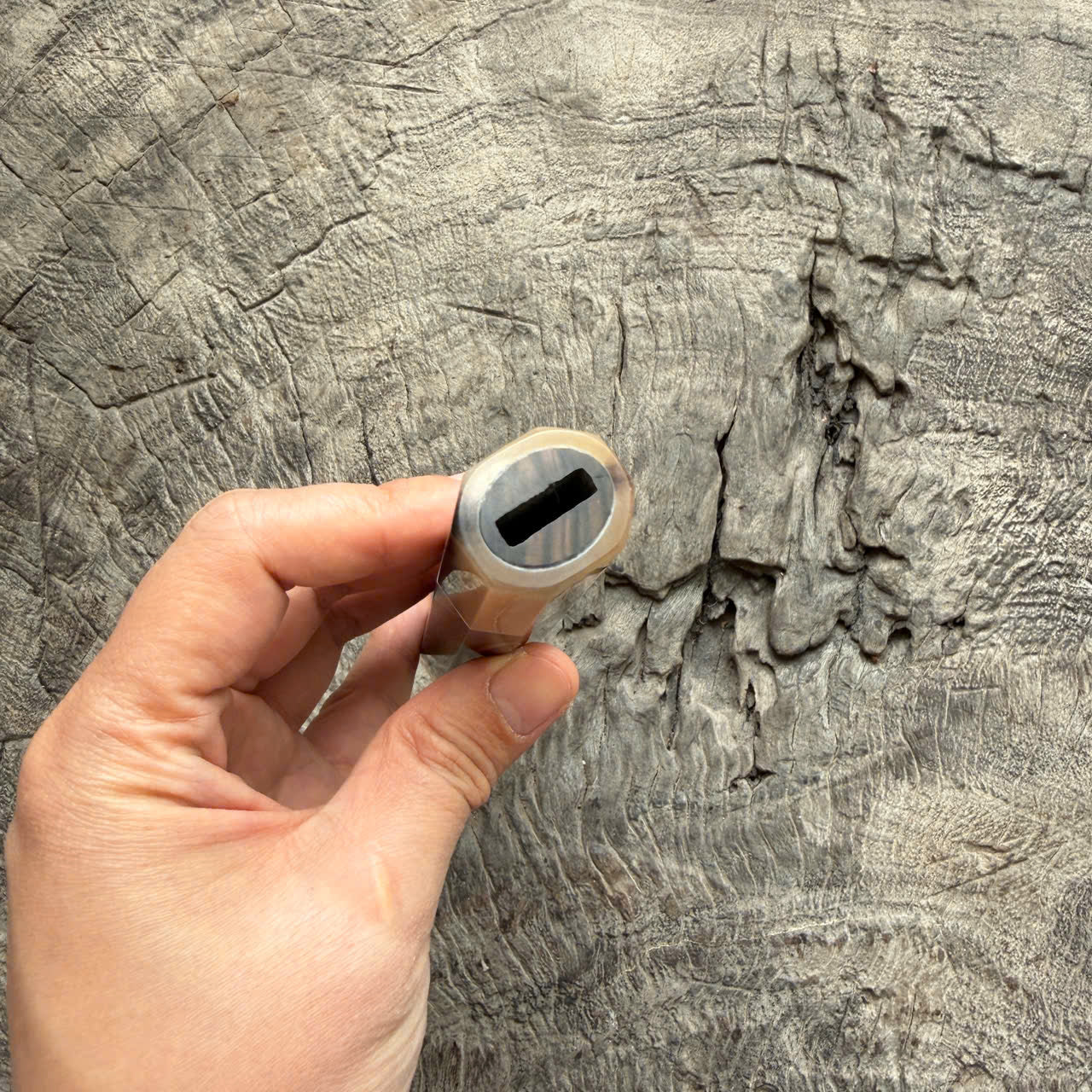 I -7 Macassar ebony Wa handle, Marble Horn Ferrule - End cap 145 mm