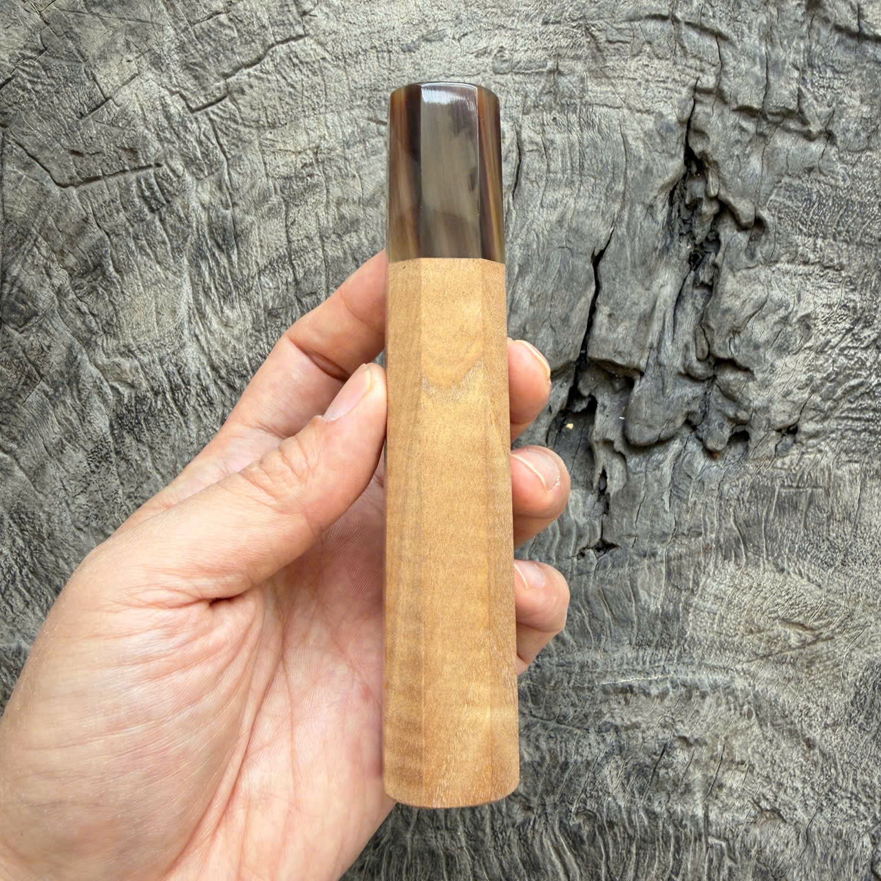 I - 4 Curly Crape myrtle Wa handle, Dark Marble Horn Ferrule - 140mm