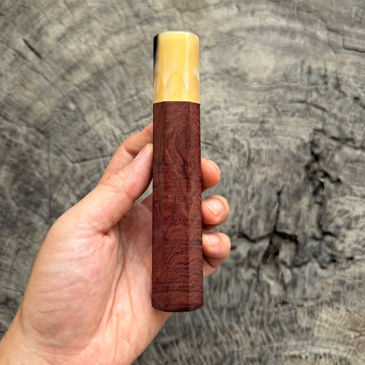 I - 7 Purple Curly Rosewood Wa handle, White horn ferrule, 145 mm handle