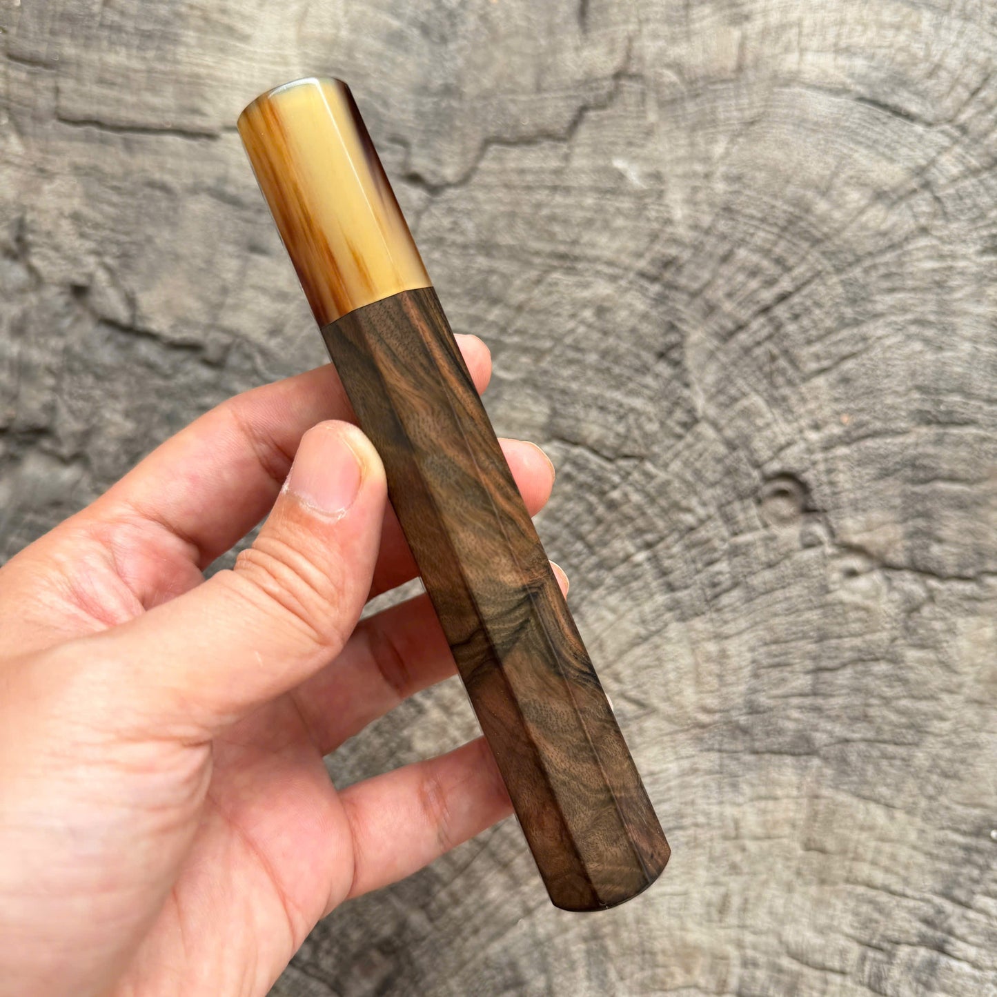 I - 21 Ebony wood wa handle, Marble horn ferrule - 140mm