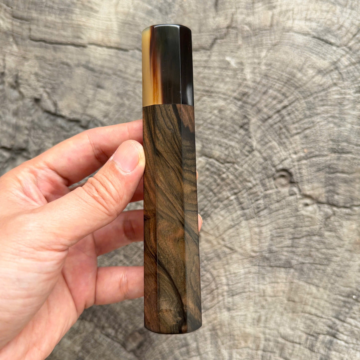 I - 21 Ebony wood wa handle, Marble horn ferrule - 140mm