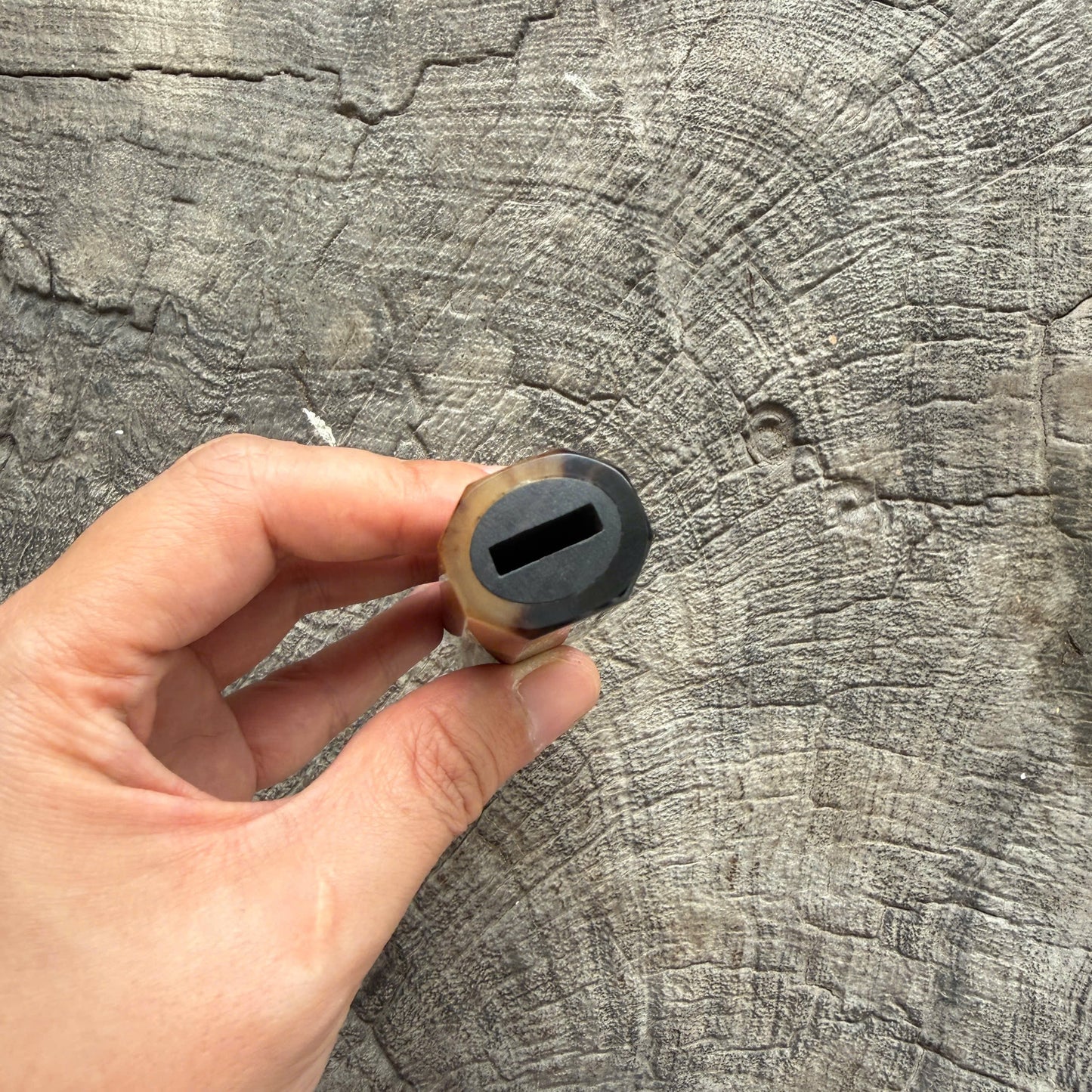 I - 21 Ebony wood wa handle, Marble horn ferrule - 140mm