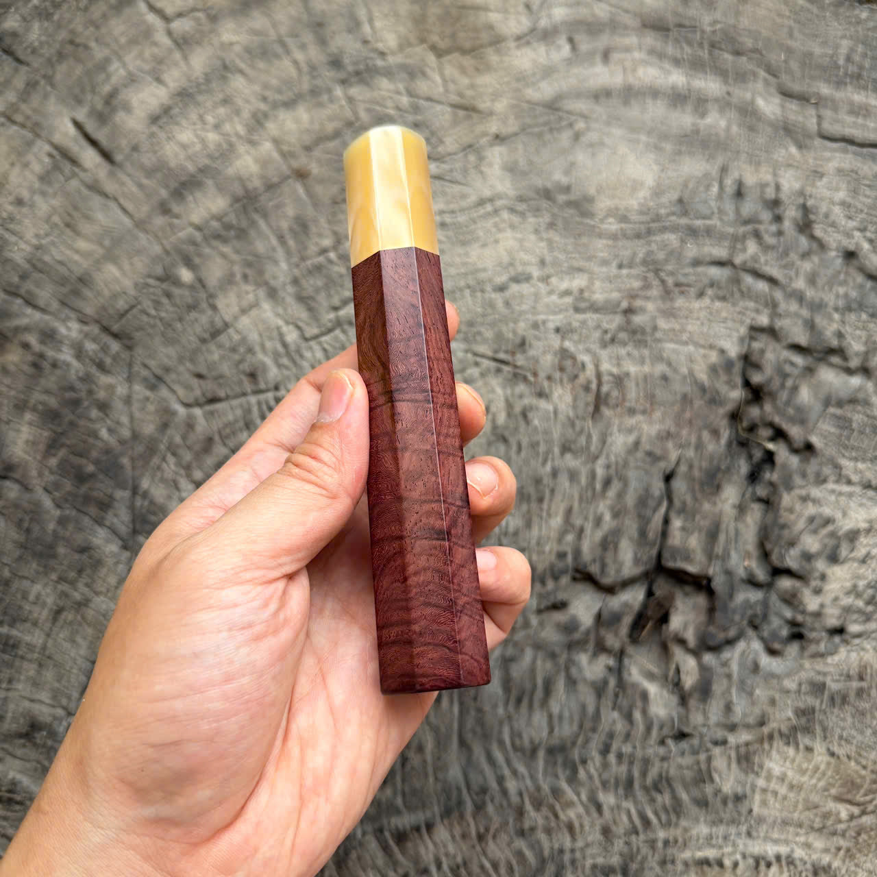 I - 7 Purple Curly Rosewood Wa handle, White horn ferrule, 145 mm handle
