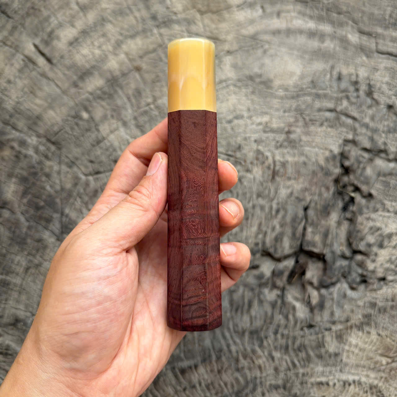 I - 7 Purple Curly Rosewood Wa handle, White horn ferrule, 145 mm handle