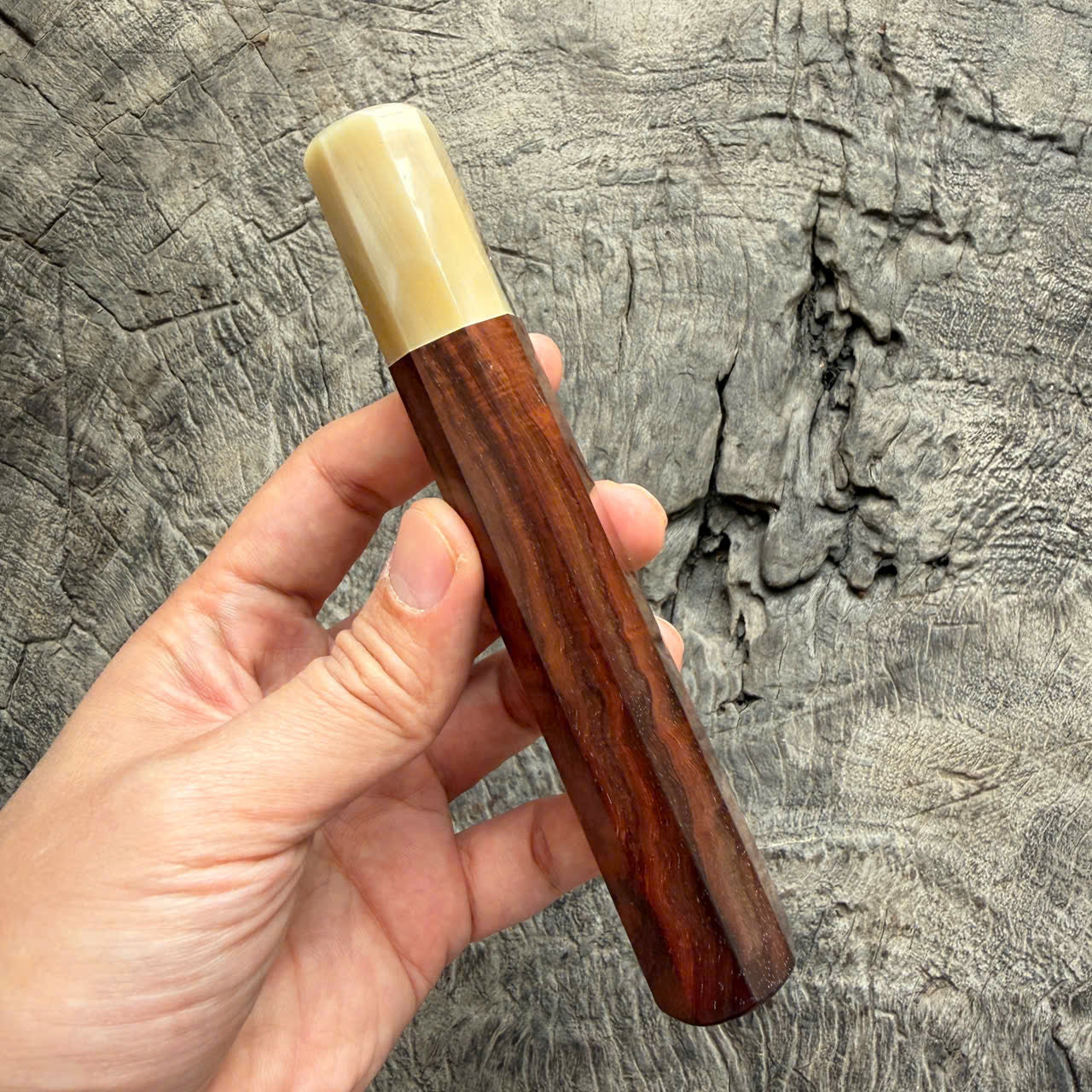 I - 20 Curly Siamese Rosewood Wa handle, Ivory Horn ferrule - 145 mm