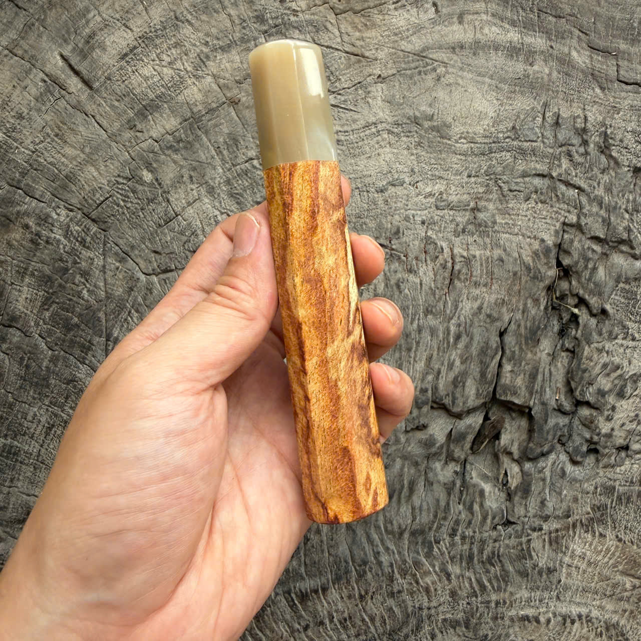 I - Rare Huanghuali wood  Wa handle, Ivory horn ferrule, , 140mm handle