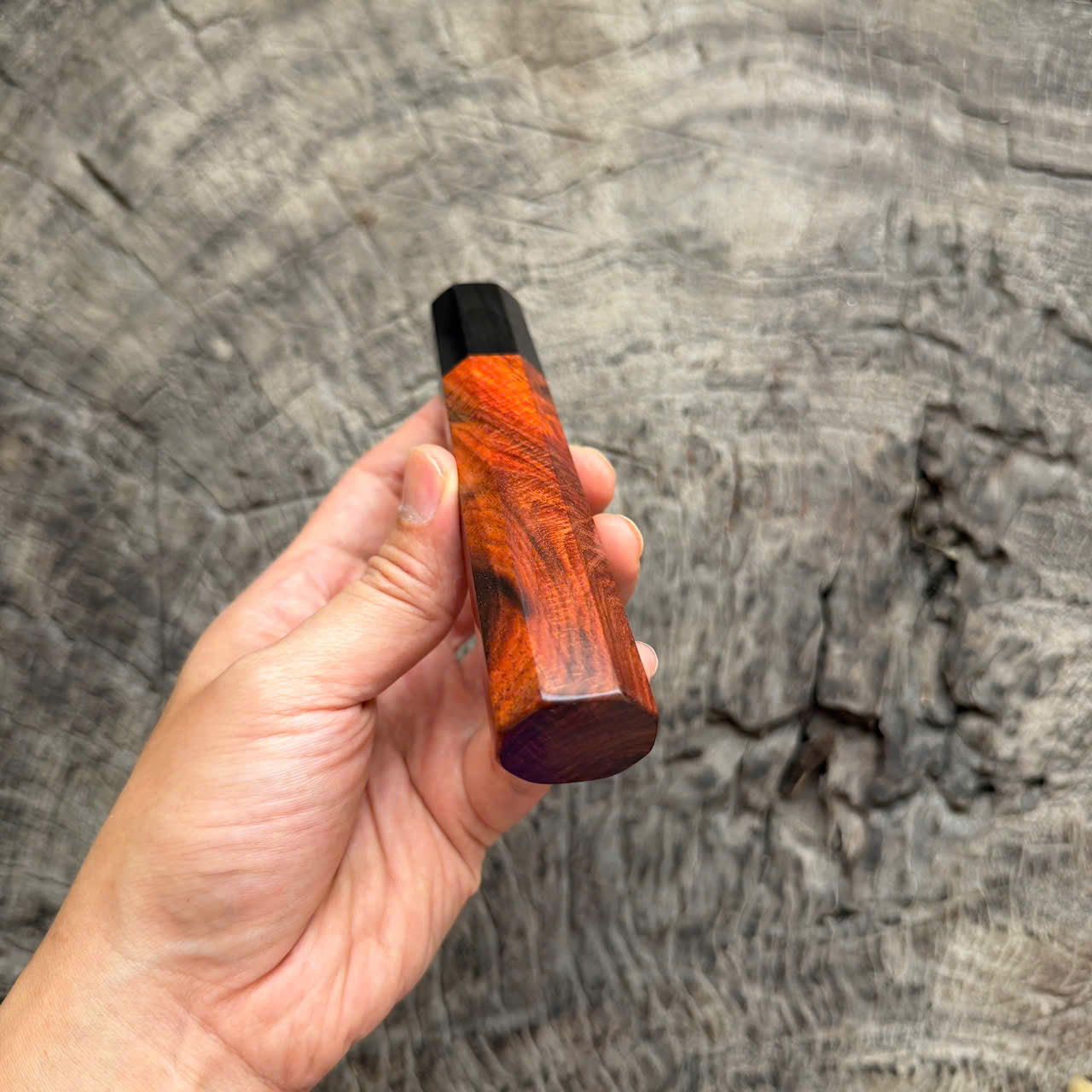 I - Curly Orange Siamese Rosewood  Wa handle, Black Horn Ferrule , 140mm handle