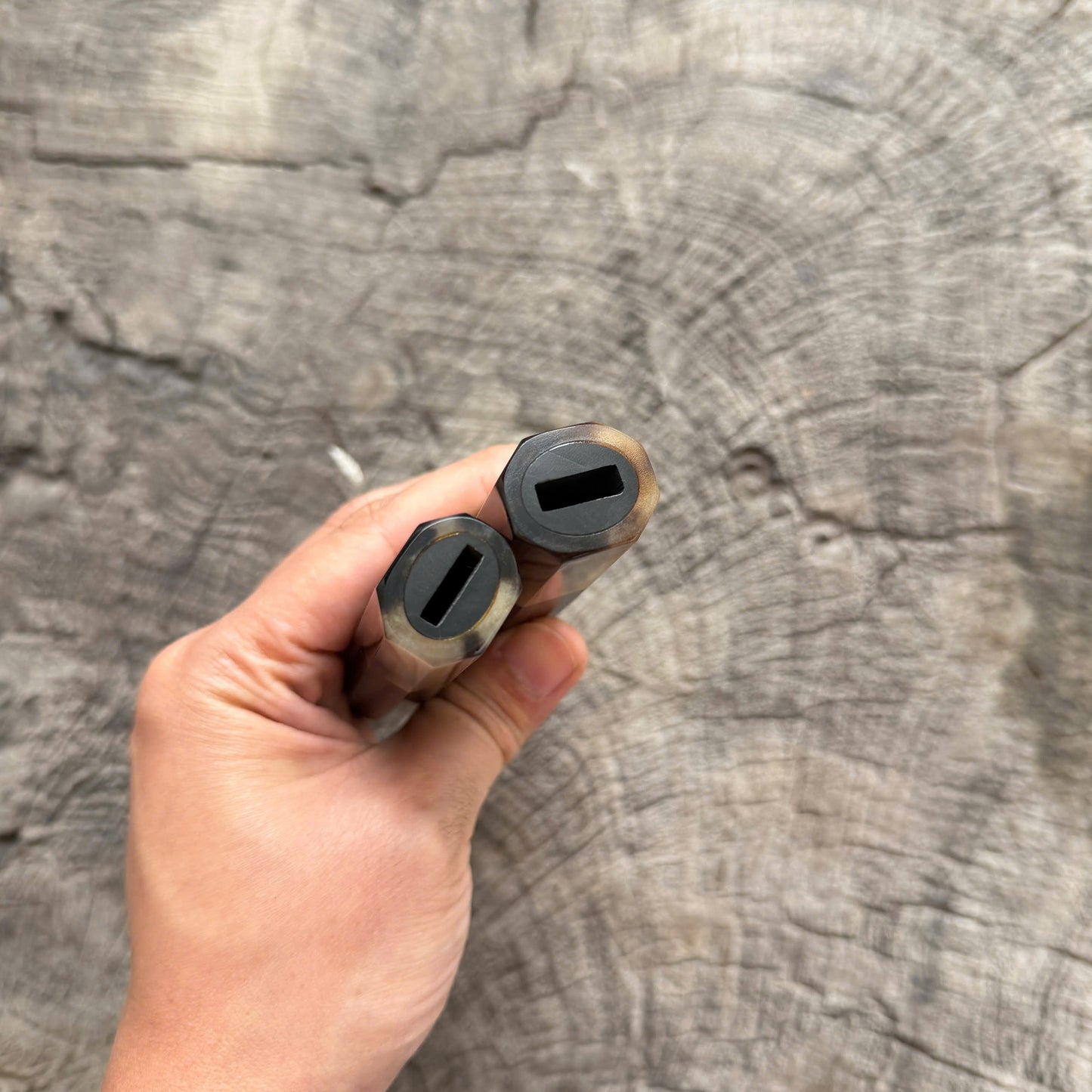 I -  Set of 2 Nice Ebony wa handle, Marble horn ferrule- 145 mm and 135mm