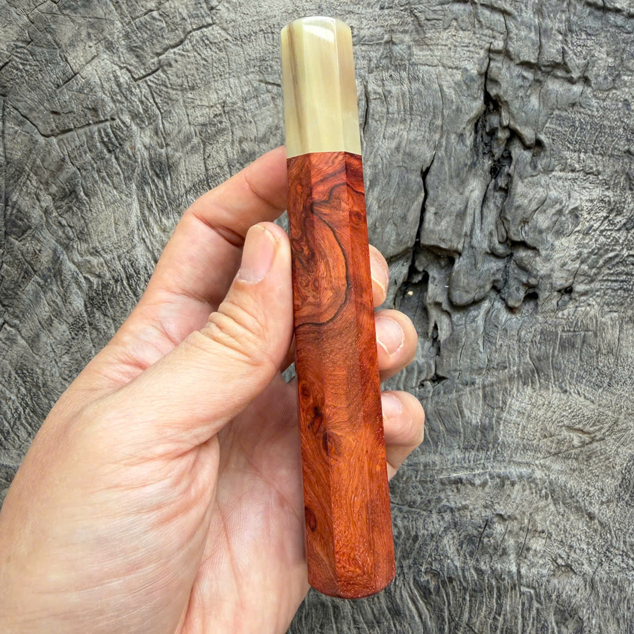 I- 7 Red Amboyna Burl with nice Black Red Line Wa handle, Ivory Horn Ferrule - 135mm