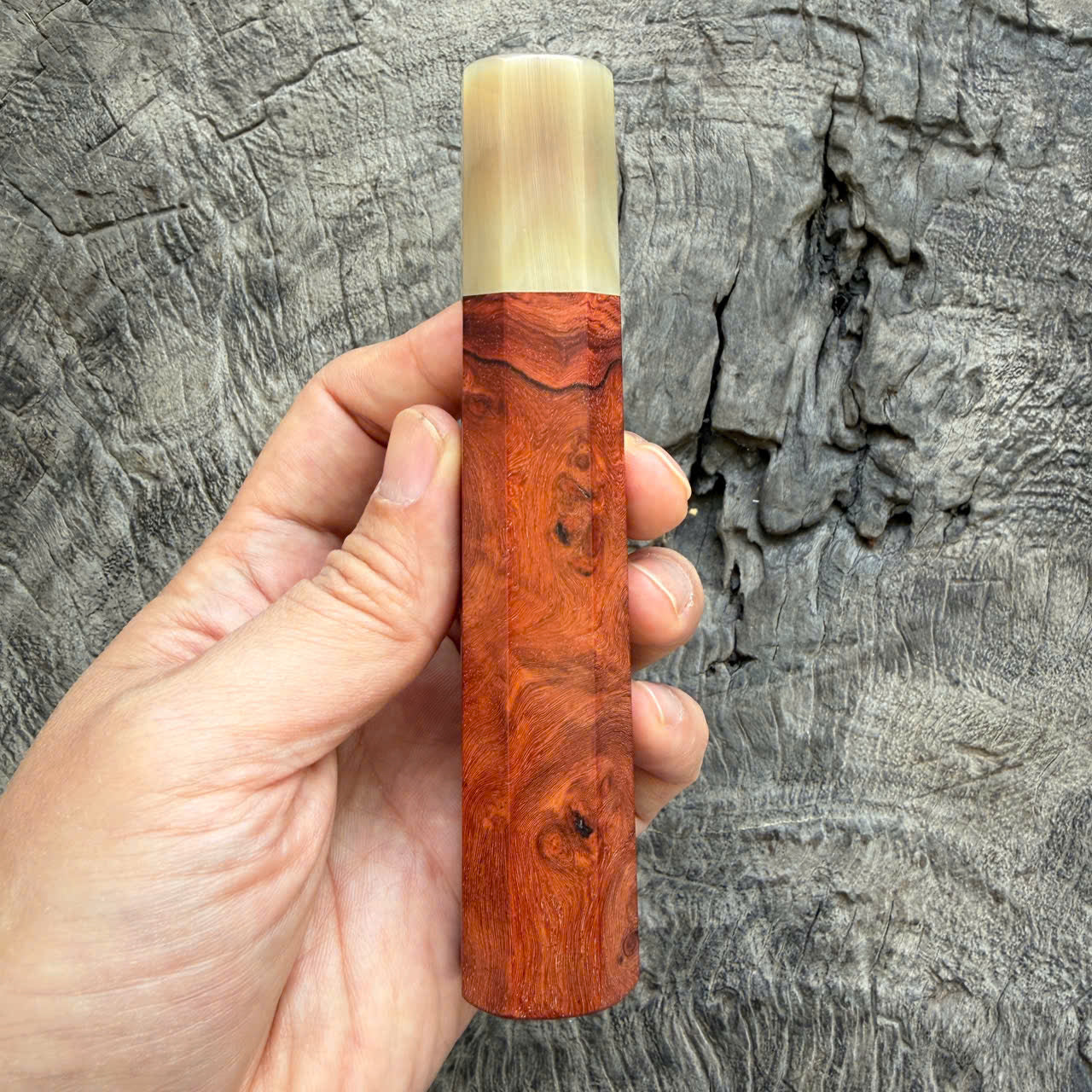 I- 7 Red Amboyna Burl with nice Black Red Line Wa handle, Ivory Horn Ferrule - 135mm