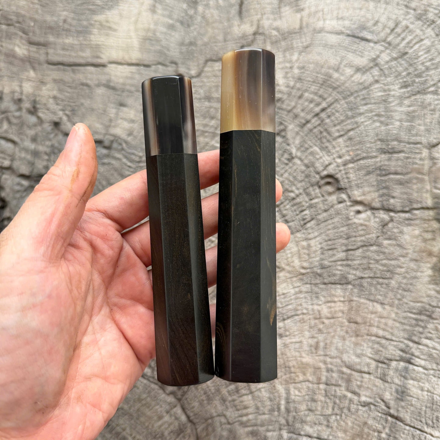I -  Set of 2 Nice Ebony wa handle, Marble horn ferrule- 145 mm and 135mm