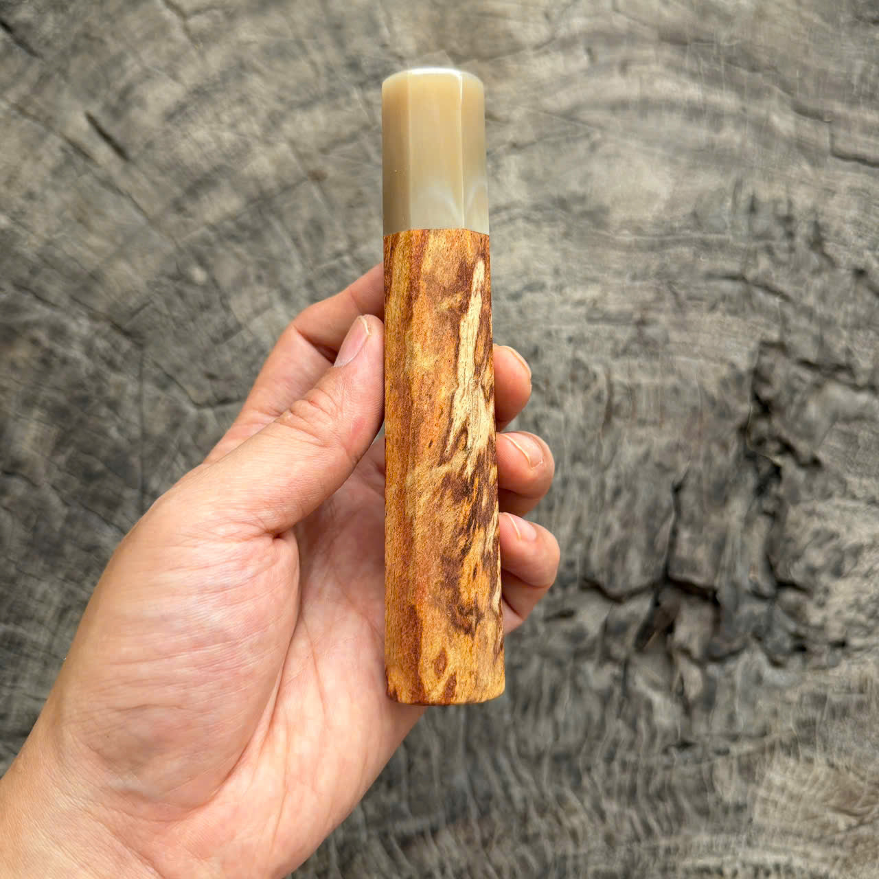 I - Rare Huanghuali wood  Wa handle, Ivory horn ferrule, , 140mm handle