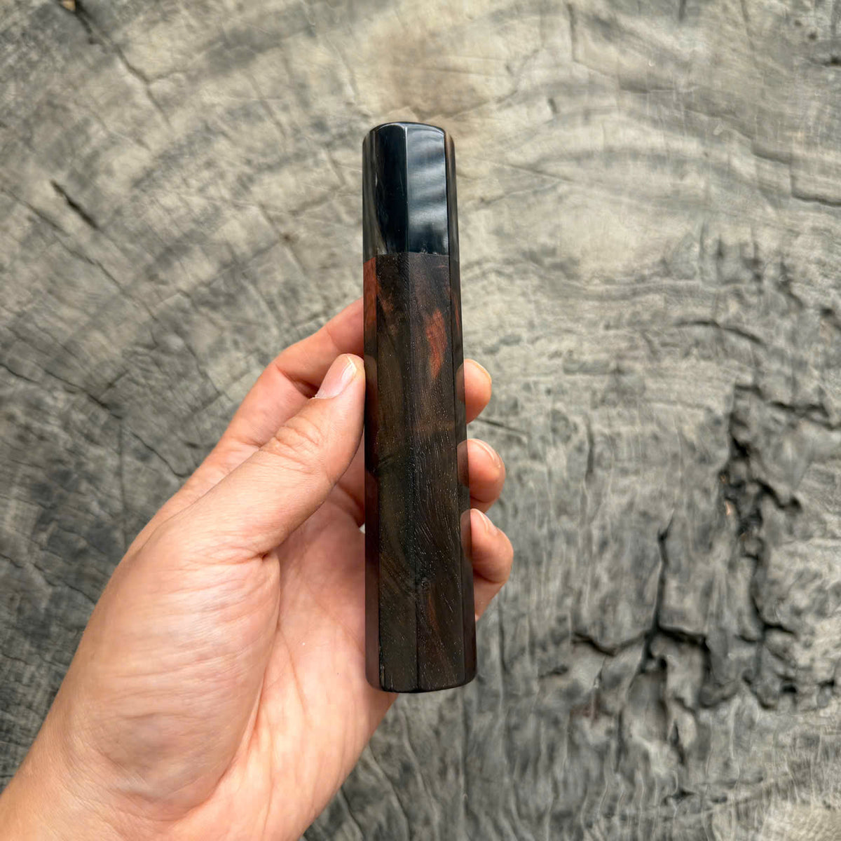 I - Black Curly Burl Siamese Rosewood Wood Wa handle, Black Marble horn ferrule, 140mm