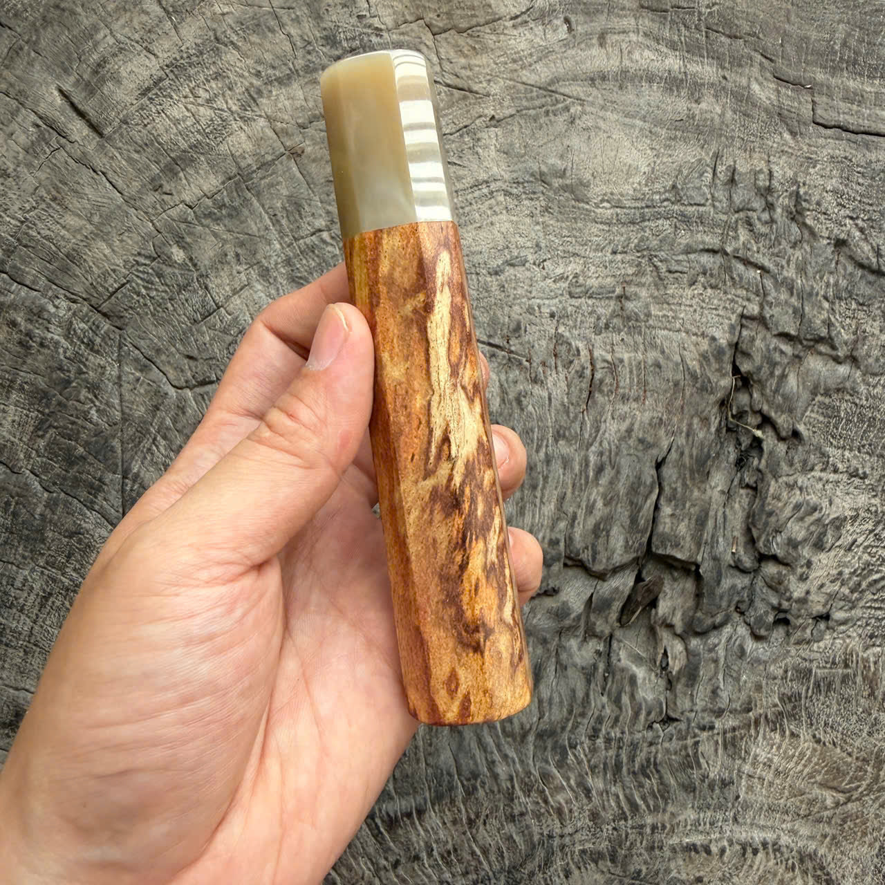 I - Rare Huanghuali wood  Wa handle, Ivory horn ferrule, , 140mm handle