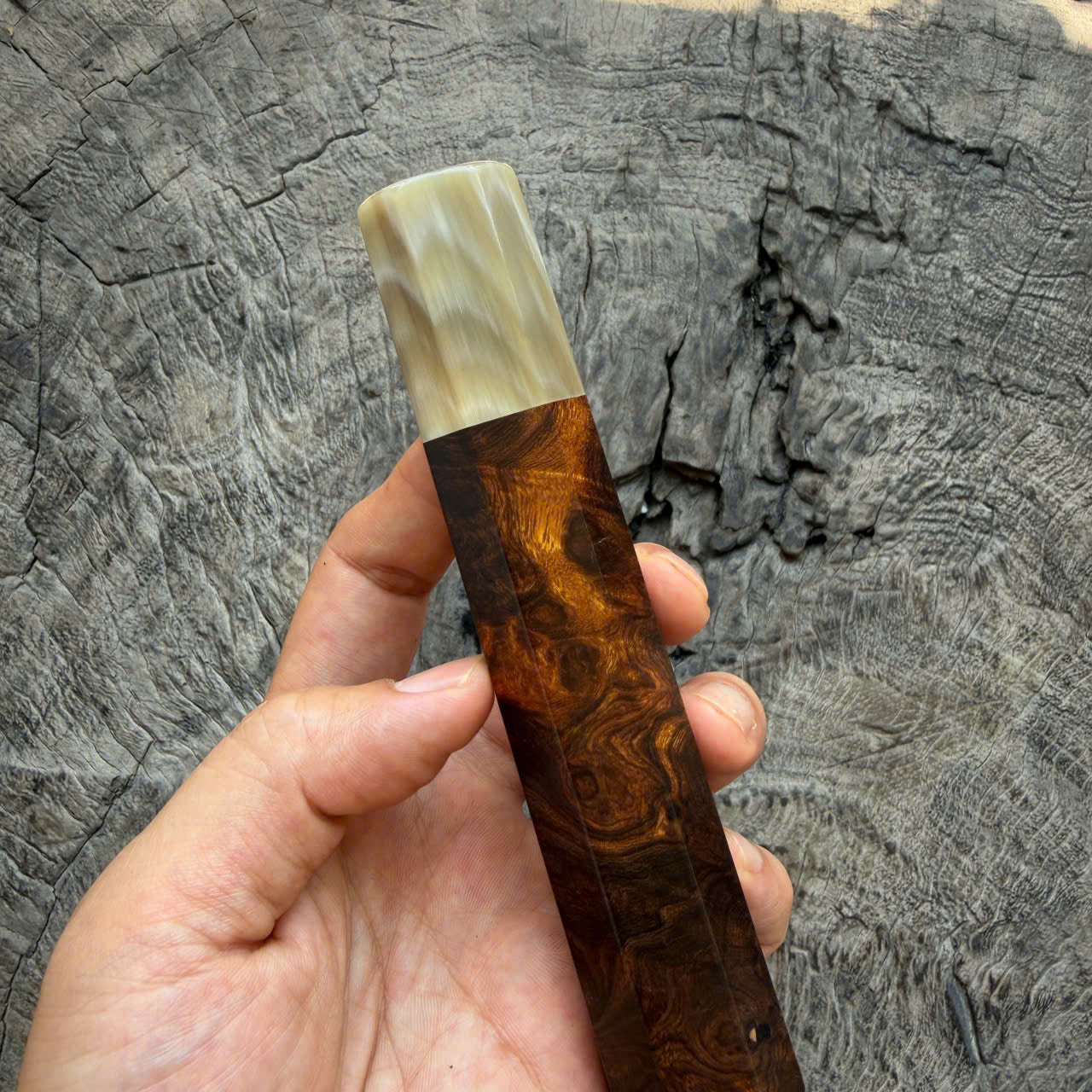 I - Super Dark Burl Desert ironwood Wa handle, Ivory horn ferrule, 145 mm handle