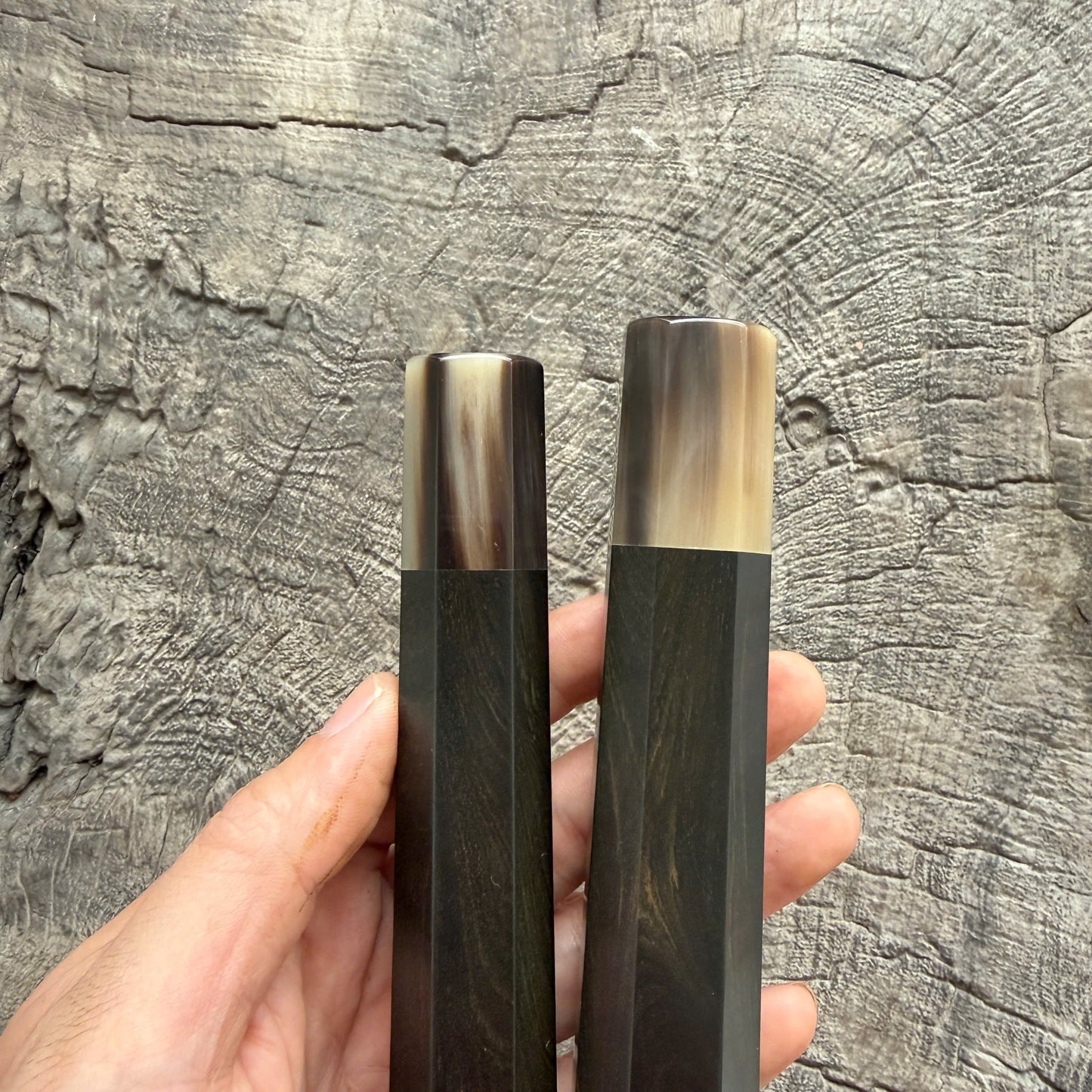 I -  Set of 2 Nice Ebony wa handle, Marble horn ferrule- 145 mm and 135mm
