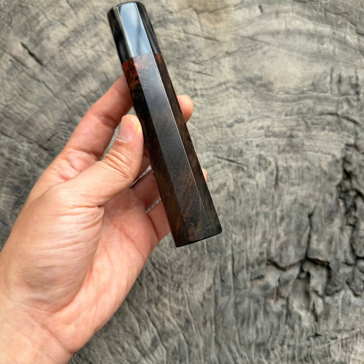 I - Black Curly Burl Siamese Rosewood Wood Wa handle, Black Marble horn ferrule, 140mm