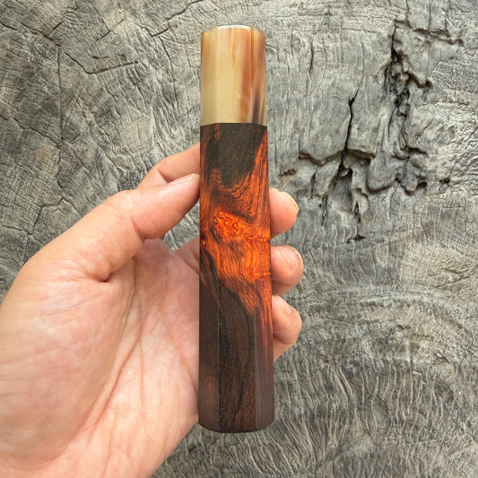 I - 2 Nice Red Burl Siamese Rosewood Wa handle, Marble Horn Ferrule - 145 mm