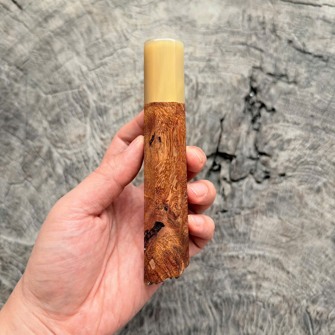 I - 6 Live Edge Laos Ironwood Burl - Pure White horn Ferrule- 140 mm