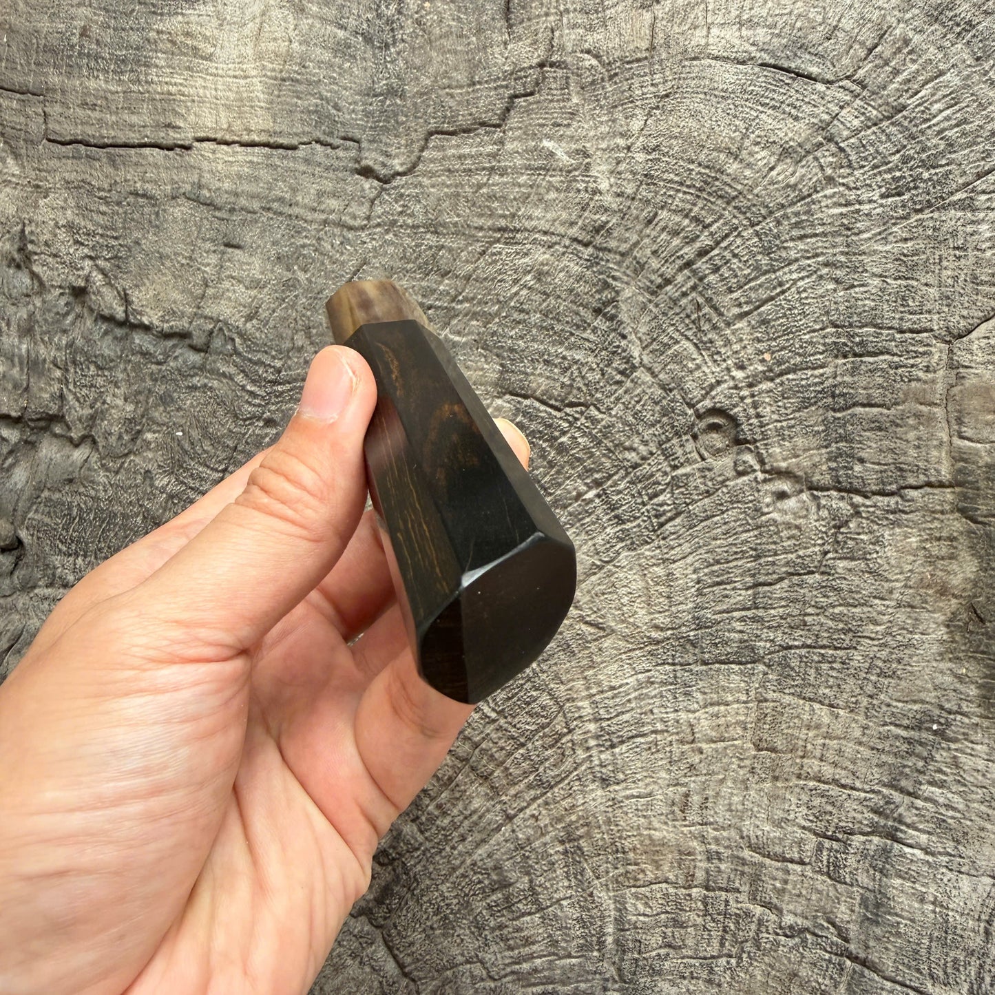 I- 19 Ebony wood wa ,Marble horn ferrule, Diagonal cut - 135mm