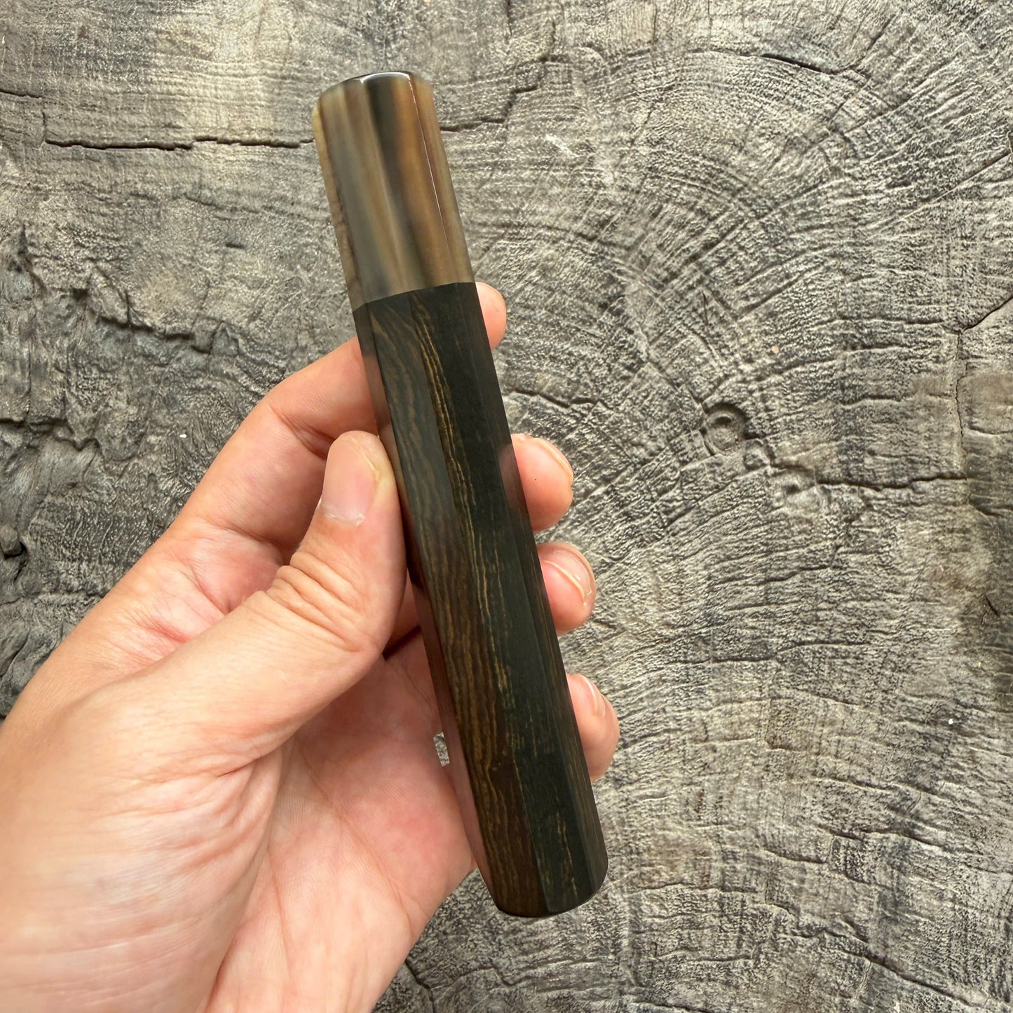 I- 19 Ebony wood wa ,Marble horn ferrule, Diagonal cut - 135mm