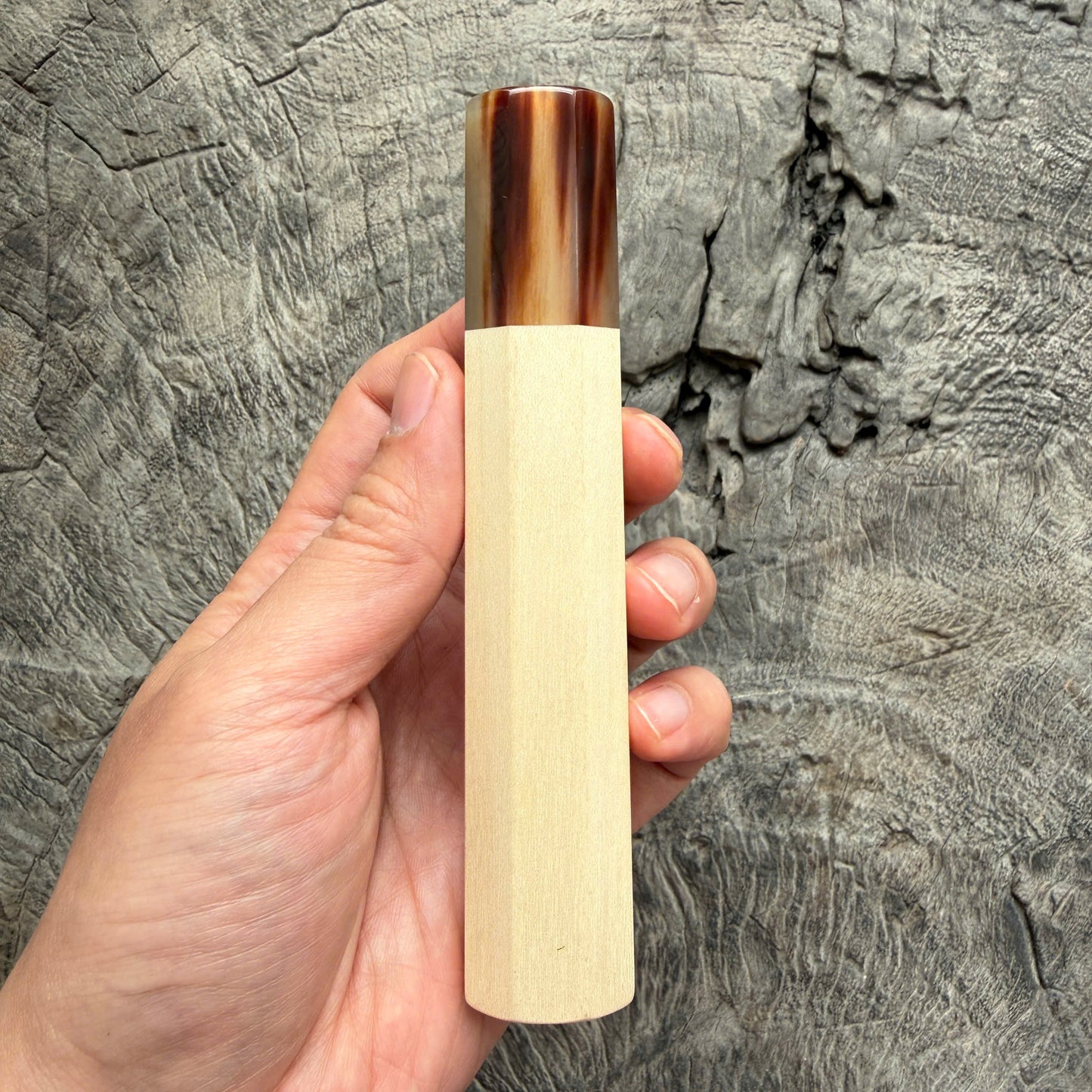 I - 2 White Maple Wa handle, Marble horn ferrule, Slim Shape -  140 mm