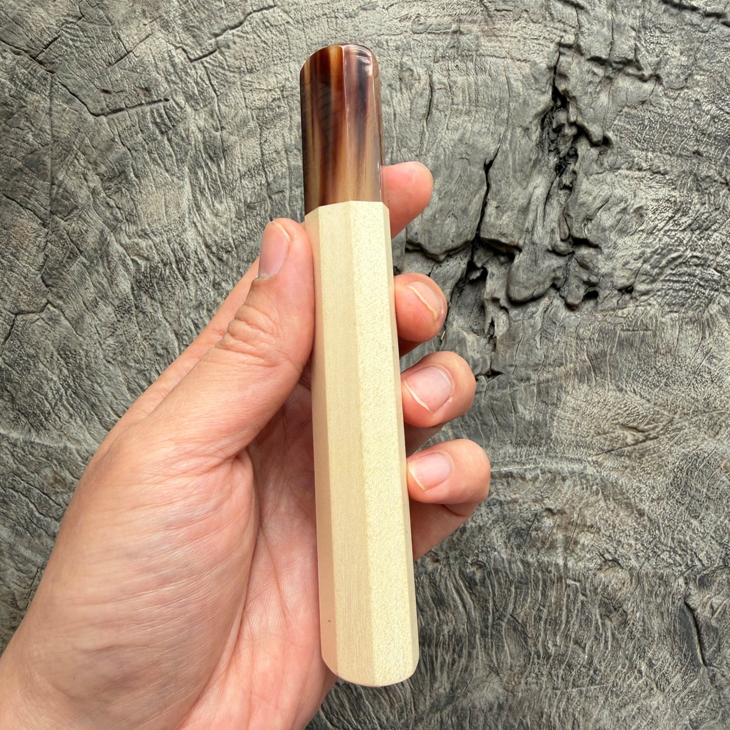 I - 2 White Maple Wa handle, Marble horn ferrule, Slim Shape -  140 mm