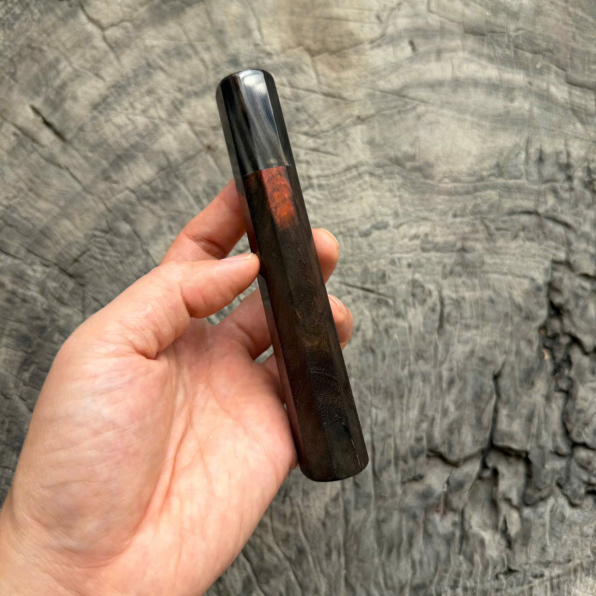 I - Black Curly Burl Siamese Rosewood Wood Wa handle, Black Marble horn ferrule, 140mm