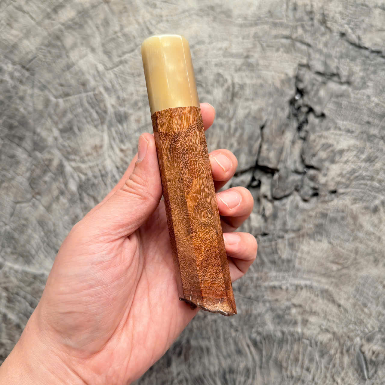 I - 6 Live Edge Laos Ironwood Burl - Pure White horn Ferrule- 140 mm