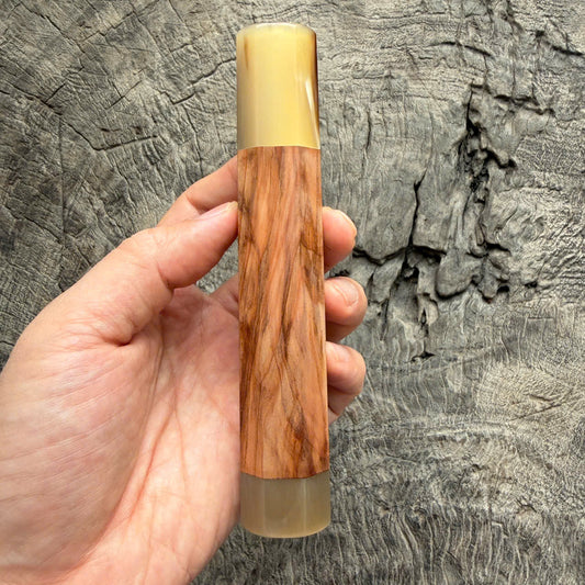 I - 11  Japanese Tamamoku Cedar Wa handle,  White horn Ferrule End cap - 145 mm