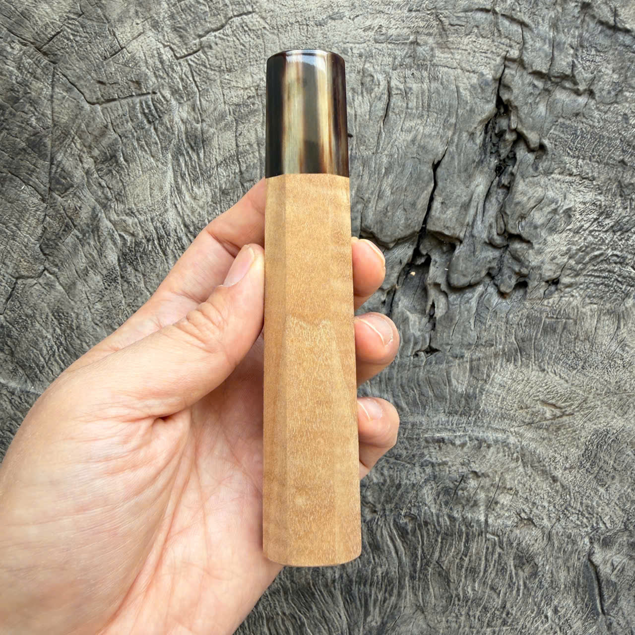 I - 6 Curly Crape myrtle Wa handle, Dark Marble Horn Ferrule - 140mm