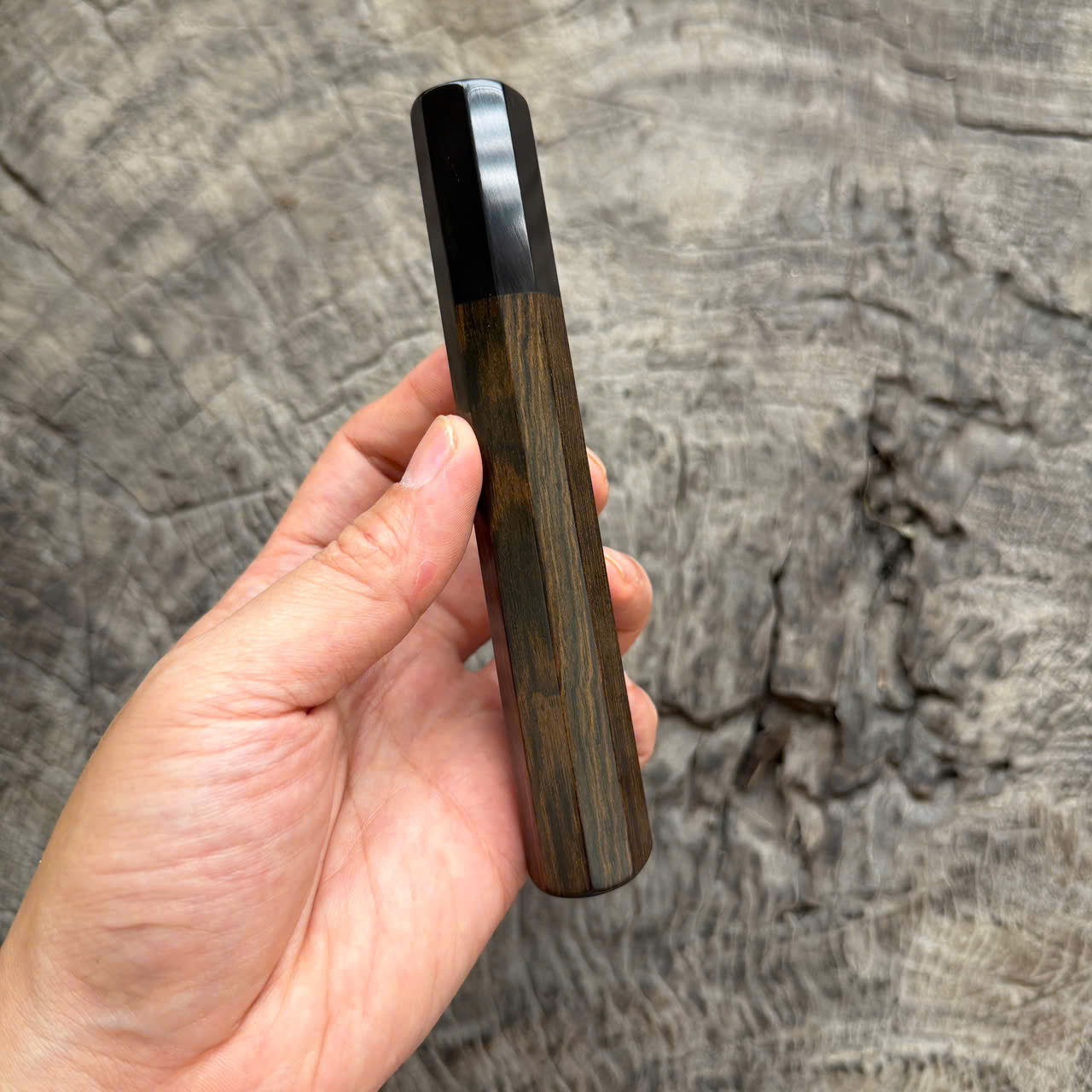 I - Clean Black Ebony with Elegant Grain , Black horn Ferrule , 140mm handle