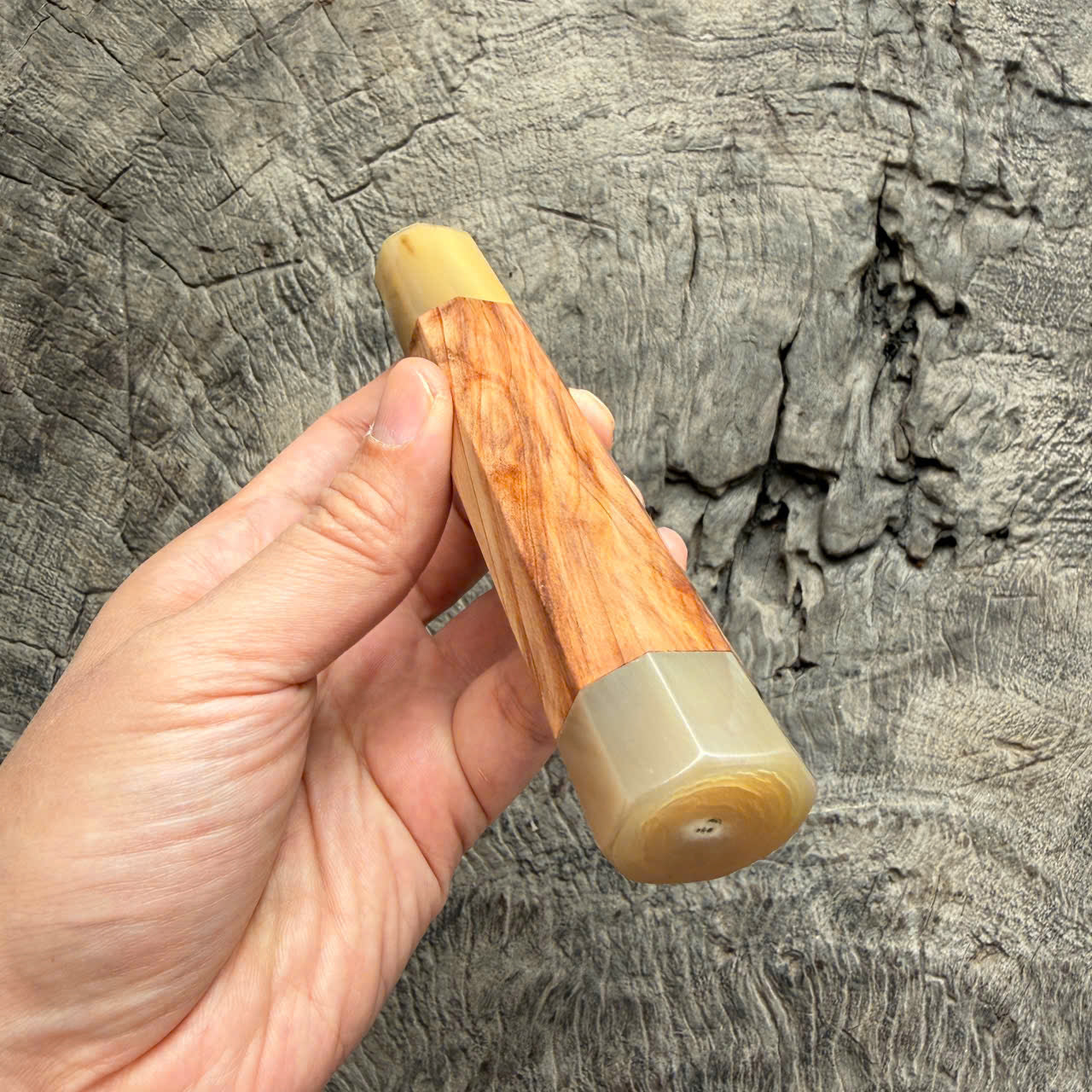 I - 11  Japanese Tamamoku Cedar Wa handle,  White horn Ferrule End cap - 145 mm