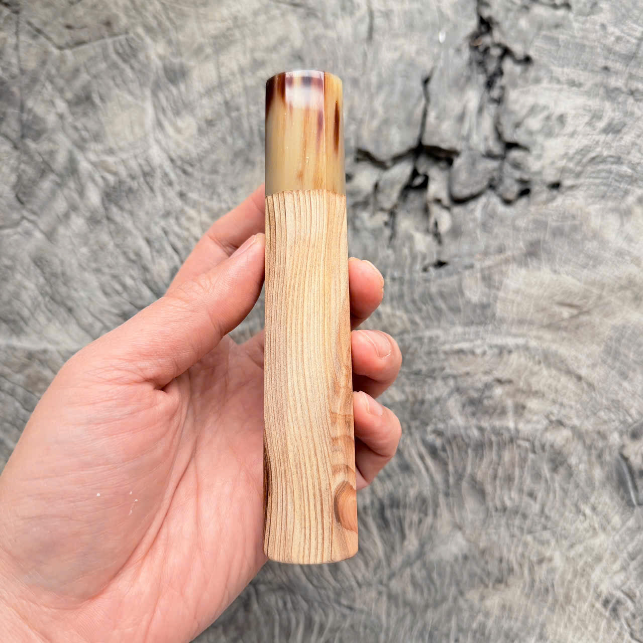 I - Cool Two tone Curly Japanese Tamamoku Cedar, Marble horn ferrule, 140mm