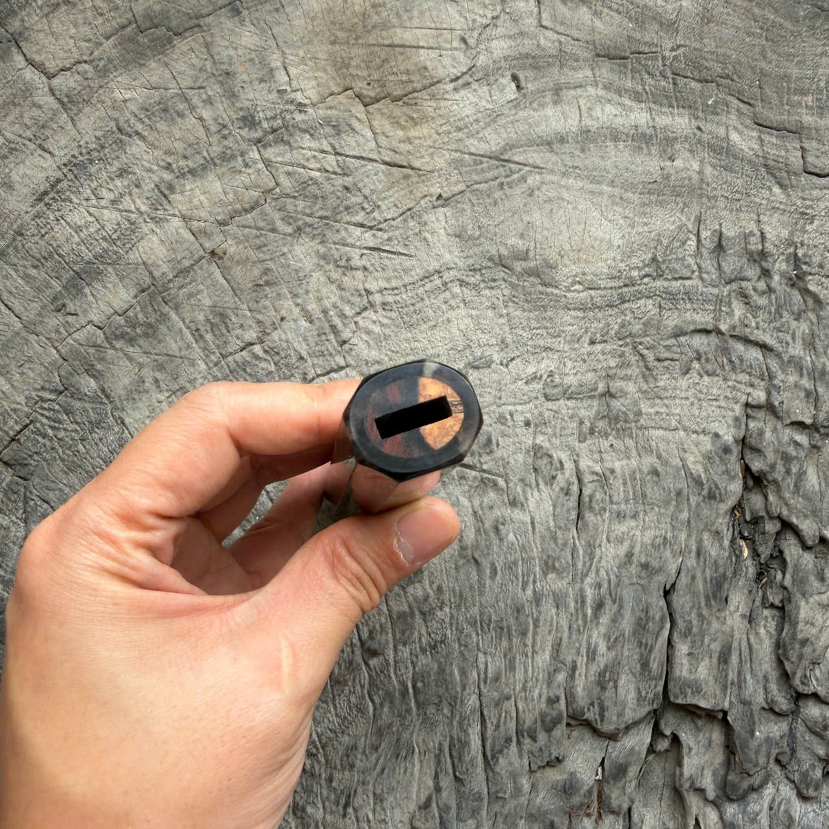 I - Black Curly Burl Siamese Rosewood Wood Wa handle, Black Marble horn ferrule, 140mm