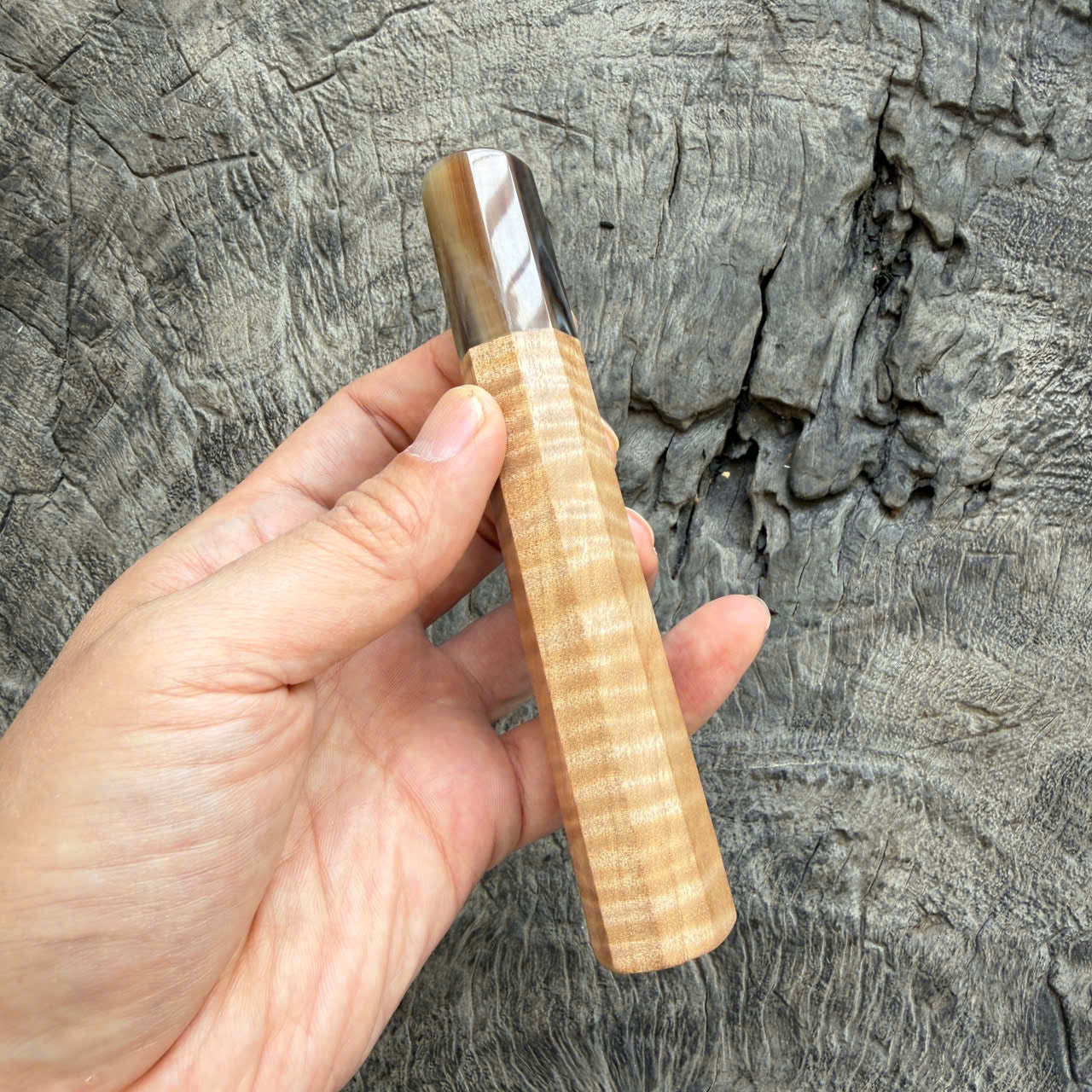 I- 7 Curly Crape myrtle Wa handle, Marble Horn Ferrule - 135mm